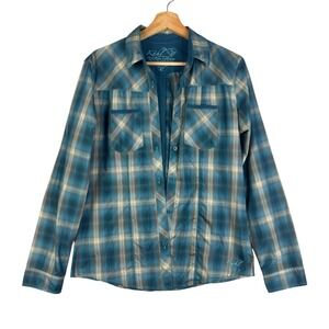 KUHL women's Shirt Button Down Plaid‎ Blue Size S Long Sleeve Casual Top hiking